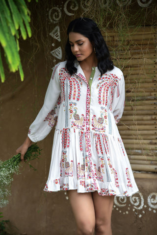 Short Khajur Print Cream Dress