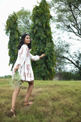 Short Khajur Print Cream Dress