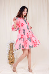 Pink Sleek Hand Block Printed Short Dress