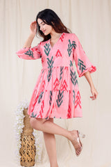 Pink Sleek Hand Block Printed Short Dress