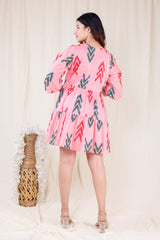 Pink Sleek Hand Block Printed Short Dress