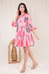 Pink Sleek Hand Block Printed Short Dress