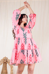 Pink Sleek Hand Block Printed Short Dress