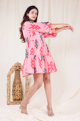 Pink Sleek Hand Block Printed Short Dress