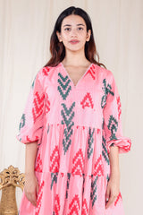 Pink Sleek Hand Block Printed Short Dress