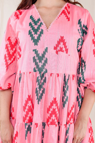 Pink Sleek Hand Block Printed Short Dress