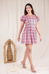 Pink Delight Hand Block Printed Short Dress