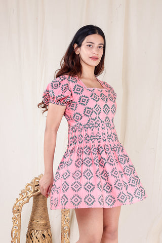 Pink Delight Hand Block Printed Short Dress