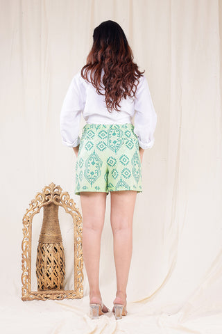 Sunday Celery Green Hand Block Cotton Shorts