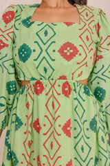 Carefree Moss Green Hand Block Print Short Dress