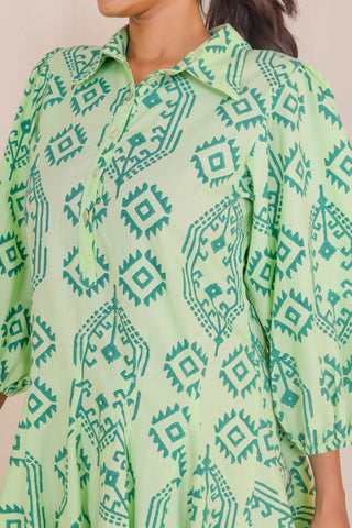 Mariya Celery Green Hand Block Print Dress